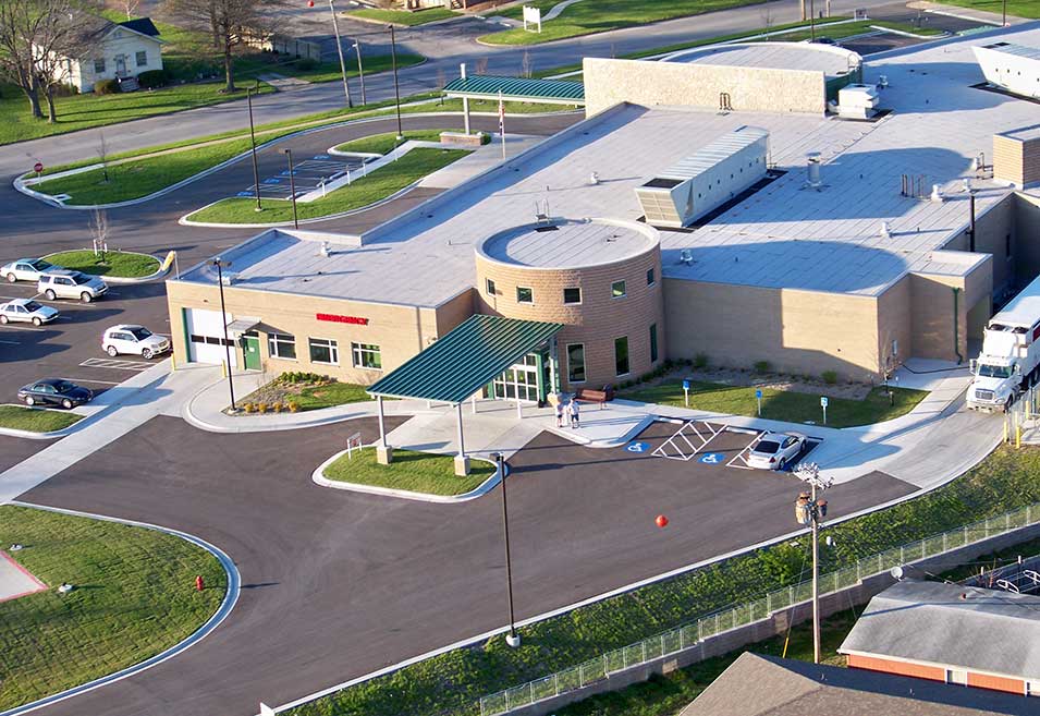 Aerial view of Pershing Health System in Brookfield, Missouri