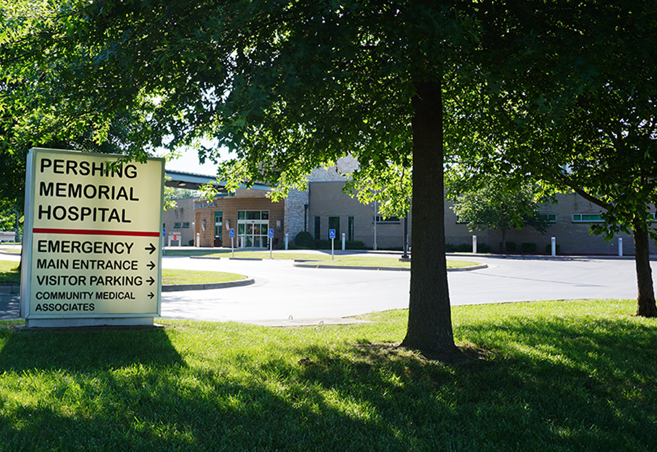 Pershing Health System entrance and hospital grounds